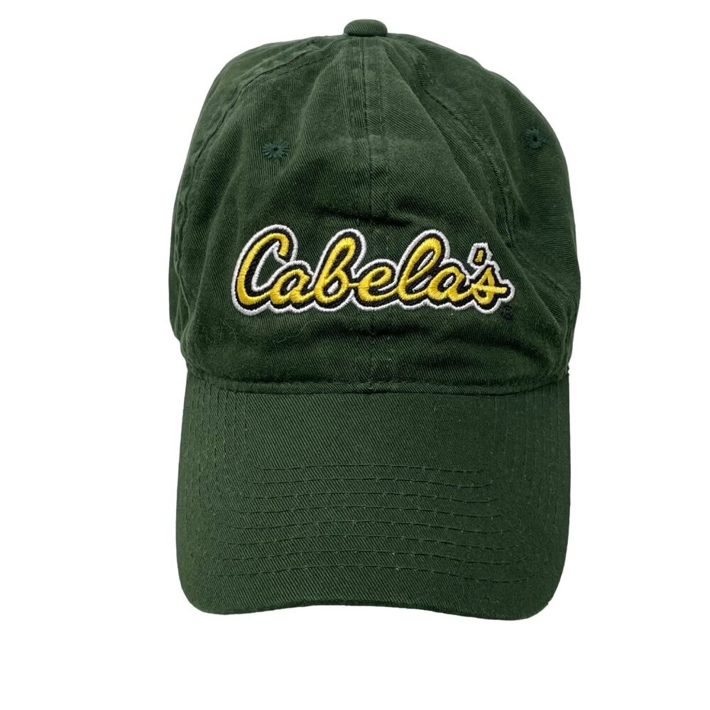 Cabelas Spellout Logo Baseball Cap Hat Embroidered Adjustable One Size Green